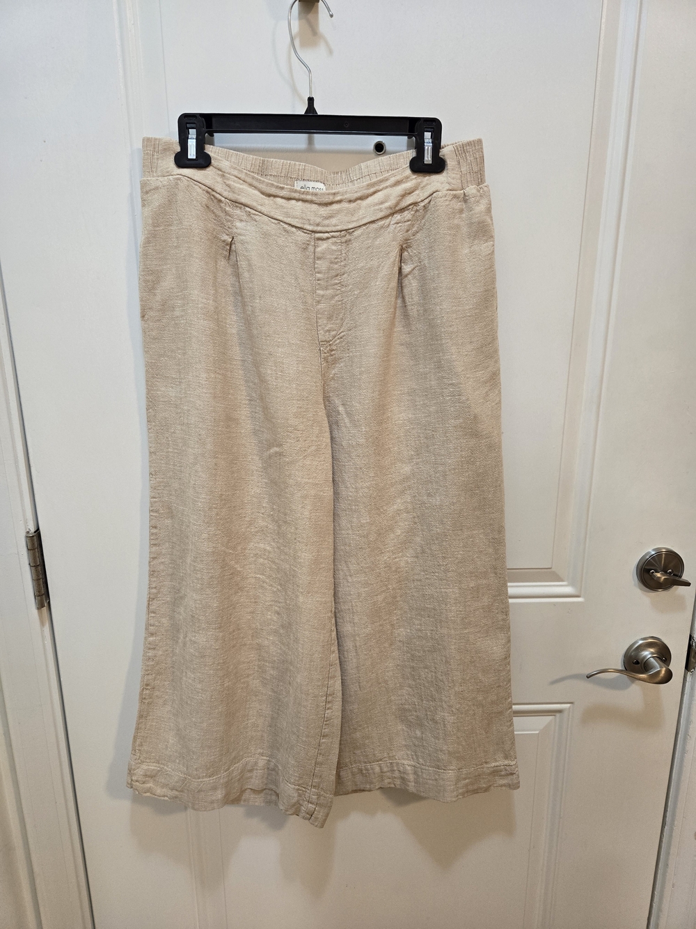 Ella Moss Cropped Wide-Leg Linen Blend Pants — Neutral Beige